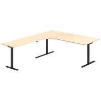 Office hæve-sænkebord 200x220cm i birk med sort stel venstrevendt
