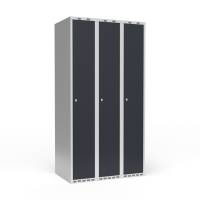 Garderobeskab 3x300mm med lige tag, 1 rum i højden med antracit døre og cylinderlåse