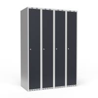 Garderobeskab 4x300mm med lige tag, døre i antracit med cylinderlåse