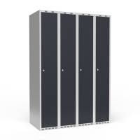 Garderobeskab 4x300mm med lige tag, d&oslash;re i antracit med cylinderl&aring;se