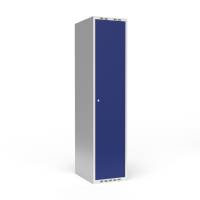 Garderobeskab med lige tag og cylinderl&aring;s 1x400mm bl&aring; d&oslash;r