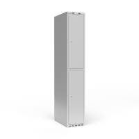 Garderobeskab 1x300mm med lige tag, 2 lys grå døre med cylinderlås