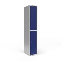 Garderobeskab 1x300mm med lige tag, 2 blå døre med cylinderlås