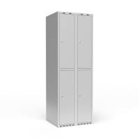 Garderobeskab 2x300mm med lige tag, 2 rum i højden med lys grå døre og cylinderlåse