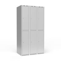 Garderobeskab 3x300mm med lige tag, 2 rum i højden med lys grå døre og cylinderlåse