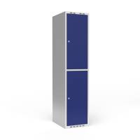 Garderobeskab 1x400mm med lige tag, 2 blå døre med cylinderlås
