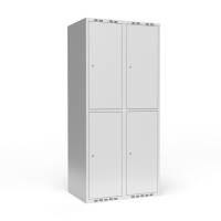 Garderobeskab 2x400mm med lige tag, 2 rum i højden med lys grå døre og cylinderlåse