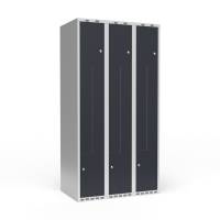 Garderobeskab 3x300mm med lige tag, 2 delt Z-døre i antracit med cylinderlåse