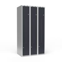 Garderobeskab 3x300mm med lige tag, 2 delt Z-d&oslash;re i antracit med cylinderl&aring;se