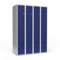 Garderobeskab 4x300mm med lige tag, 2 delt Z-d&oslash;re i bl&aring; med cylinderl&aring;se
