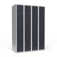 Garderobeskab 4x300mm med lige tag, 2 delt Z-døre i antracit grå med cylinderlåse