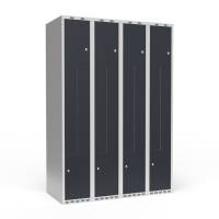 Garderobeskab 4x300mm med lige tag, 2 delt Z-d&oslash;re i antracit gr&aring; med cylinderl&aring;se