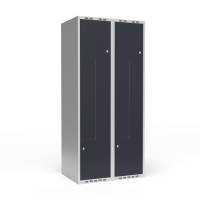 Garderobeskab 2x400mm med lige tag, 2 delt Z-d&oslash;re i antracit med cylinderl&aring;se