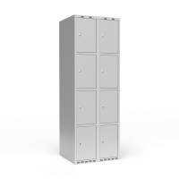 Garderobeskab 2x300mm med lige tag, 4 rum i højden med lys grå døre og cylinderlåse