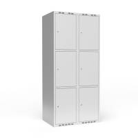 Garderobeskab 2x400mm med lige tag, 3 rum i højden med lys grå døre og cylinderlåse