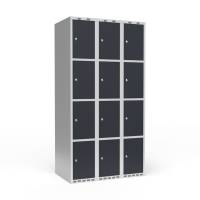 Garderobeskab 3x300mm med lige tag, 4 rum i højden med antracit døre og cylinderlåse