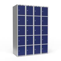 Garderobeskab lige tag 5-delt med cylinderlås 4x300mm blå dør