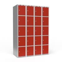 Garderobeskab lige tag 5-delt med cylinderlås 4x300mm rød dør