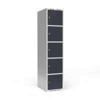 Garderobeskab 1x400mm med lige tag, 5 rum i h&oslash;jden med antracit d&oslash;re og cylinderl&aring;se