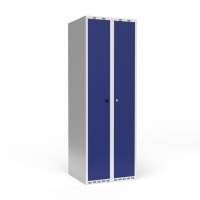 Garderobeskab 2x300mm, lige tag, døre i blå med cylinderlås