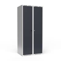 Garderobeskab 2x400mm, lige tag, d&oslash;re i antracit med cylinderl&aring;s
