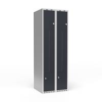 Garderobeskab 2x300mm med lige tag, 2 delt Z-d&oslash;re i antracit med greb til h&aelig;ngel&aring;se