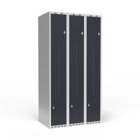 Garderobeskab 3x300mm med lige tag, 2 delt Z-døre i antracit med greb for hængelåse