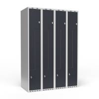 Garderobeskab 4x300mm med lige tag, 2 delt Z-d&oslash;re i antracit med greb for h&aelig;ngel&aring;se