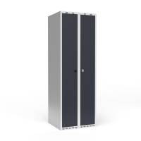Garderobeskab 2x300mm, lige tag, døre i antracit, greb til hængelås