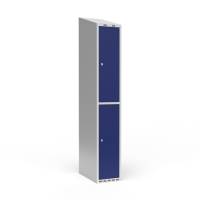 Garderobeskab 1x300mm med skr&aring;t tag, 2 bl&aring; d&oslash;re med cylinderl&aring;s