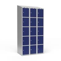 Garderobeskab skråt tag 5-delt med cylinderlås 3x300mm blå dør