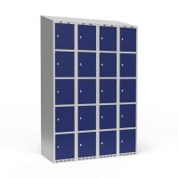 Garderobeskab skråt tag 5-delt med cylinderlås 4x300mm blå dør