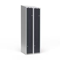 Garderobeskab 2x300mm med skråt tag, 2 delt Z-døre i antracit med cylinderlåse