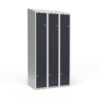 Garderobeskab 3x300mm med skråt tag, 2 delt Z-døre i antracit med cylinderlåse