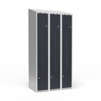 Garderobeskab 3x300mm med skr&aring;t tag, 2 delt Z-d&oslash;re i antracit med cylinderl&aring;se