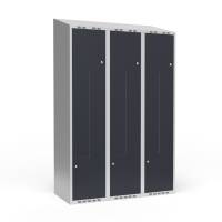 Garderobeskab 3x400mm med skråt tag, 2 delt Z-døre i antracit med cylinderlåse
