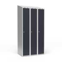 Garderobeskab 3x300mm med skr&aring;t tag, 1 rum i h&oslash;jden med antracit d&oslash;re og cylinderl&aring;se