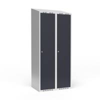 Garderobeskab 2x400mm med skr&aring;t tag, d&oslash;re i antracit med cylinderl&aring;se