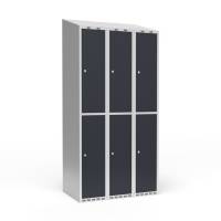 Garderobeskab 3x300mm med skråt tag, 2 rum i højden med antracit døre og cylinderlåse