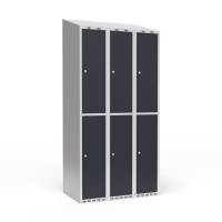 Garderobeskab 3x300mm med skr&aring;t tag, 2 rum i h&oslash;jden med antracit d&oslash;re og cylinderl&aring;se