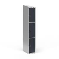 Garderobeskab 1x300mm med skråt tag, 3 rum i højden med antracit døre og cylinderlåse