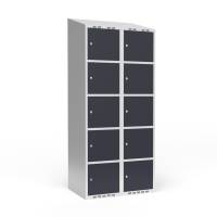 Garderobeskab 2x400mm med skråt tag, 5 rum i højden med antracit døre og cylinderlåse