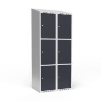 Garderobeskab 2x400mm med skråt tag, 3 rum i højden med antracit døre og cylinderlåse
