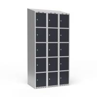 Garderobeskab skråt tag 5-delt med cylinderlås 3x300mm antracit dør