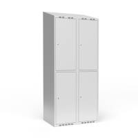 Garderobeskab 2x400mm med skr&aring;t tag, 2 rum i h&oslash;jden med lys gr&aring; d&oslash;re og cylinderl&aring;se