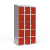 Garderobeskab skråt tag 5-delt med cylinderlås 3x300mm rød dør