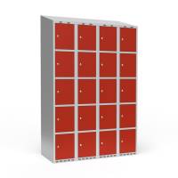 Garderobeskab skråt tag 5-delt med cylinderlås 4x300mm rød dør