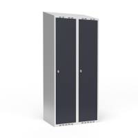 Garderobeskab 2x400mm med skr&aring;t tag, d&oslash;re i antracit med greb til h&aelig;ngel&aring;se