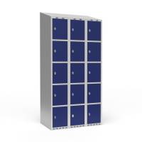 Garderobeskab skråt tag 5-delt til hængelås 3x300mm blå dør