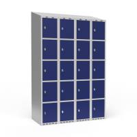 Garderobeskab skråt tag 5-delt til hængelås 4x300mm blå dør